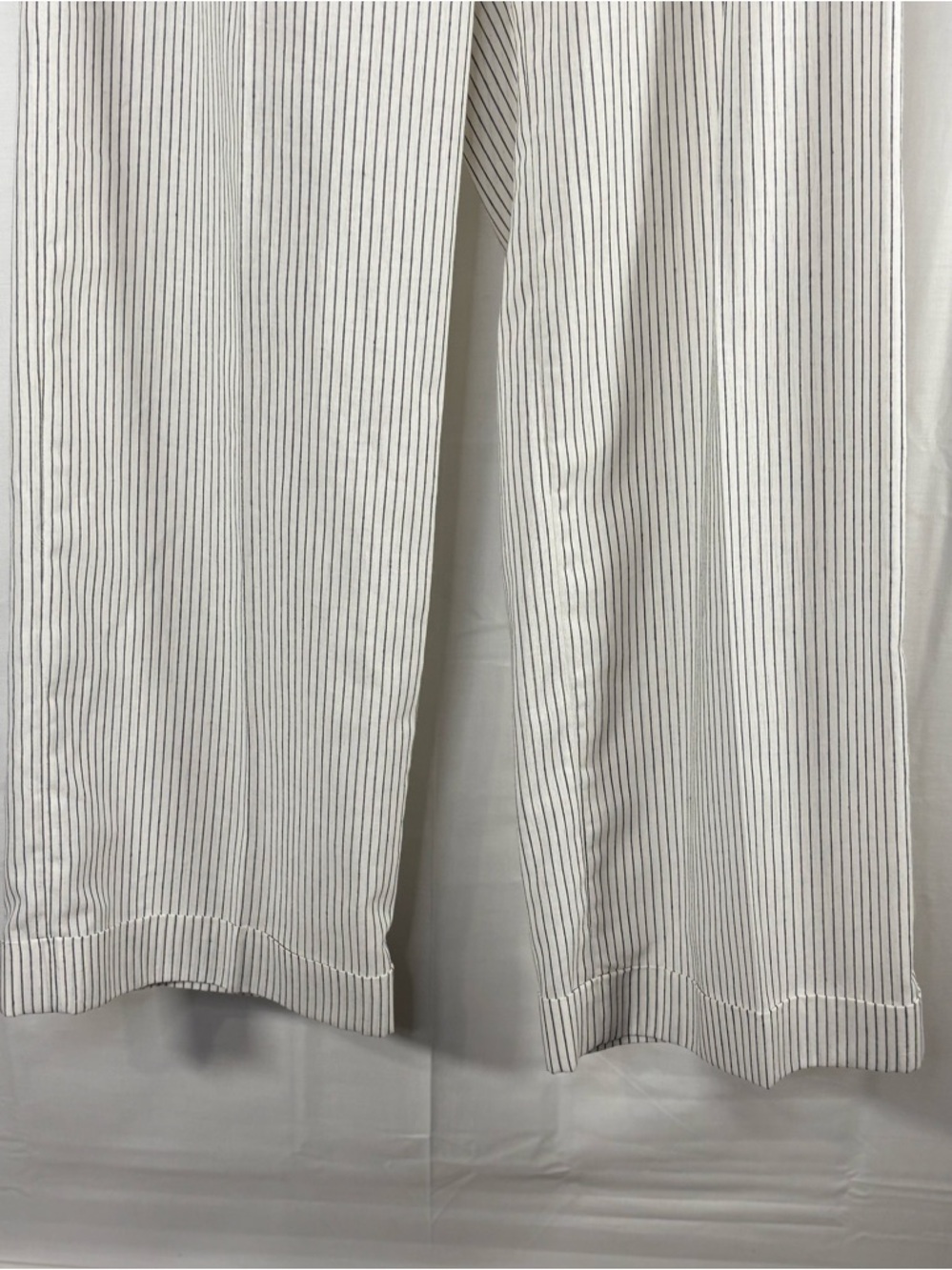 NWT PUROTATTO Striped Wide Leg Cotton Linen Trousers in White and Gray Sz 46/10 - Picture 3 of 11